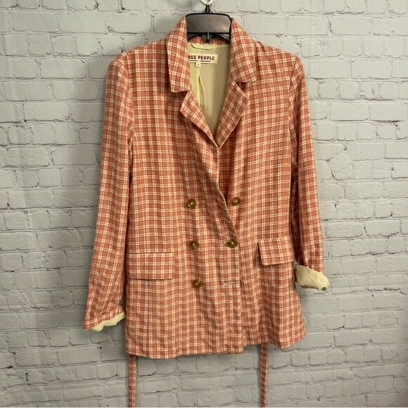 Free People Oversized Olivia Gingham blazer light academia size XS preppy - Picture 10 of 11